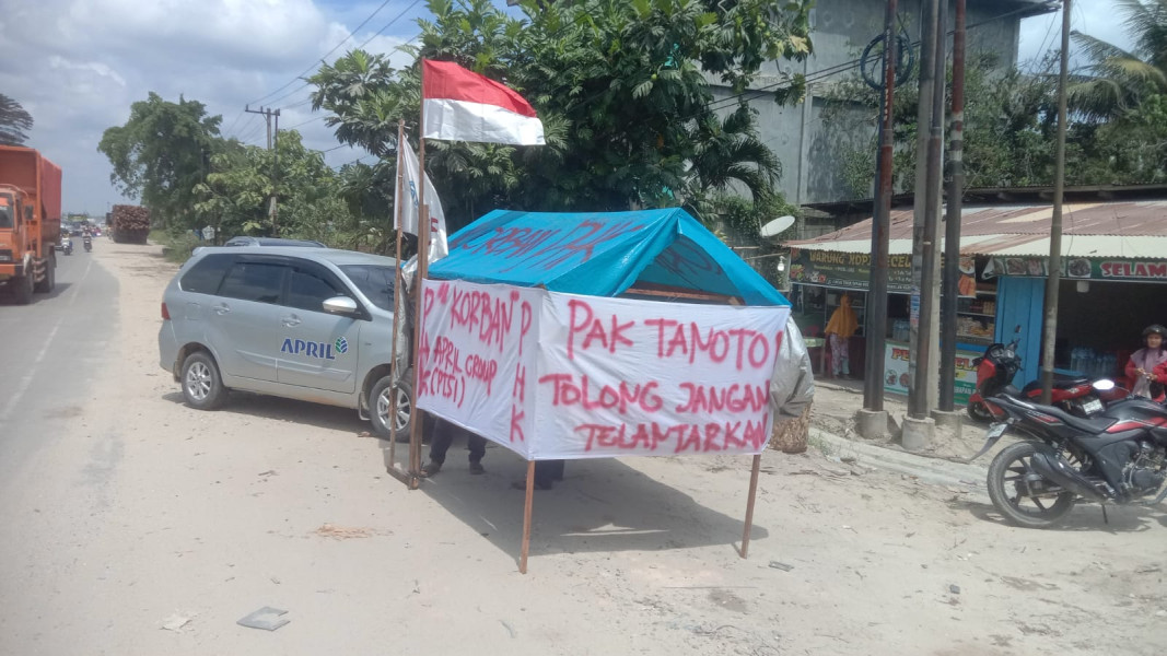 Di PHK, Karyawan PTSI Protes Hingga Dirikan Tenda di Depan Pos 1 RAPP Pangkalan Kerinci