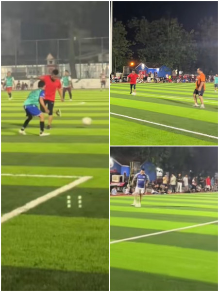 Uji Kualitas Rumput Lapangan Mini Soccer Pangkalan Kerinci, Tim Bupati Zukri Babat Tim Wartawan Pelalawan