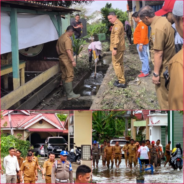 Wabup H Husni Tamrin Didampingi Camat Pangkalan Kerinci Turun ke Lapangan Pantau Proses Pembersihan Drainase