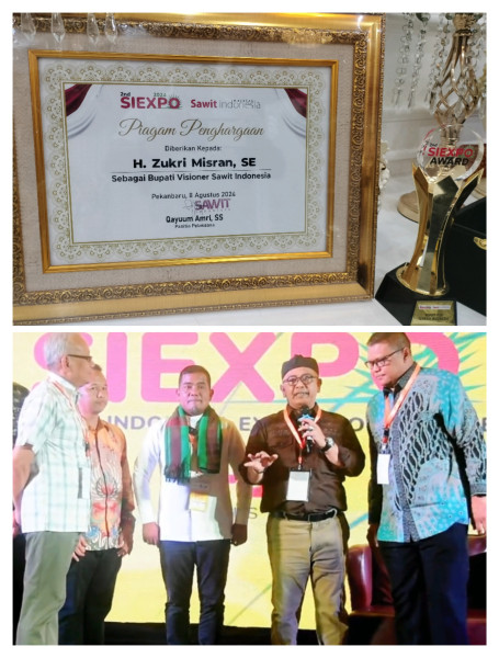 SIEXPO AWARD 2024, H Zukri SE Dinobatkan Sebagai Bupati Visioner Petani Sawit Indonesia