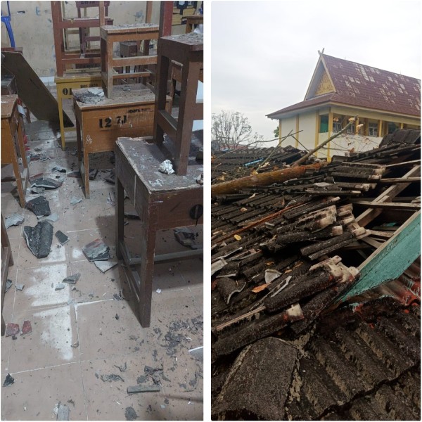 Ruang Kelas SMPN 1 Pangkalan Kerinci Rusak Parah, Disebabkan Tumbangnya Pohon Kayu dari SMAN 1