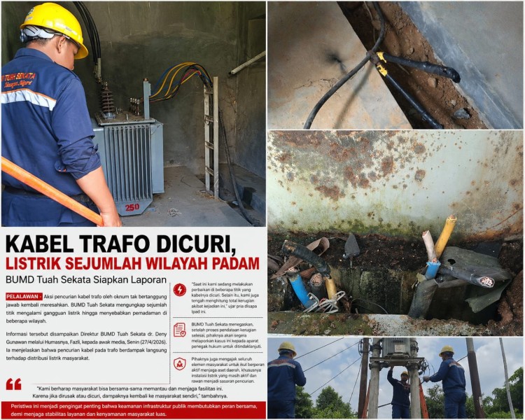 Kabel Trafo Dicuri, Listrik Sejumlah Wilayah Padam — BUMD Tuah Sekata Siapkan Laporan Polisi