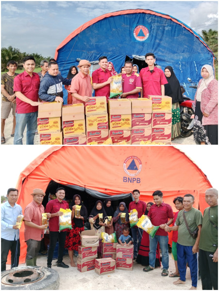 Meski Hari Libur, Camat Junaidi Bersama IPM Kecamatan Pangkalan Kerinci Salurkan Bantuan Sembako Korban Banjir