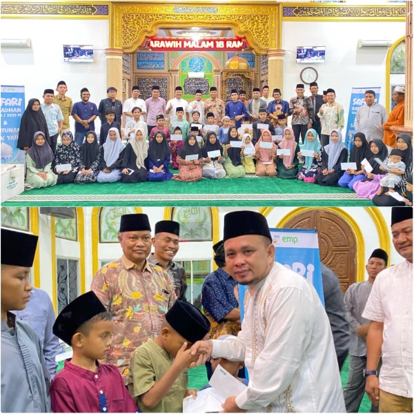 Peduli Anak Yatim, Camat Langgam Gandeng EMP Bentu Limited Berikan Santunan dan Bantu 1000 Al-Qur'an