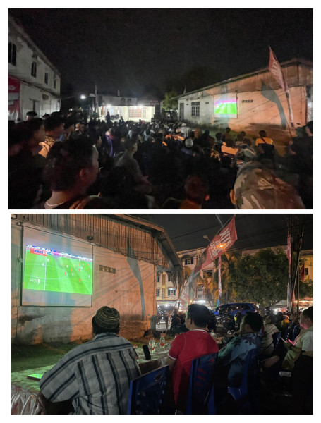 Antusiasme Masyarakat Nobar Indonesia Vs China di Posko Kita, Cabup Husni Tamrin Berbaur Bersama Warga