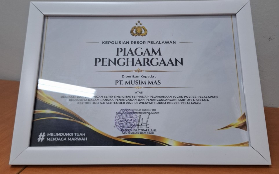 Bantu Cegah dan Tangani Karhutla, PT Musim Mas Dapat Penghargaan
