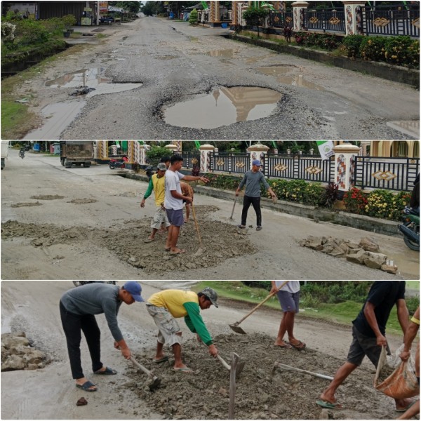 Demi Kenyamanan Dalam Berkendara, Kades Tri Mulya Jaya Gandeng Pengusaha Perbaikan Jalan Rusak