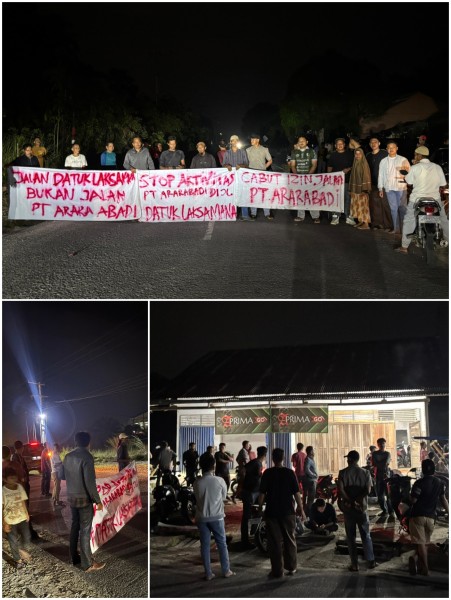 Malam Ini,!!! Ratusan Warga Pangkalan Kuras Blokade Jalan Datuk Laksamana, Tuntut Izin PT Arara Abadi Dicabut Permanen