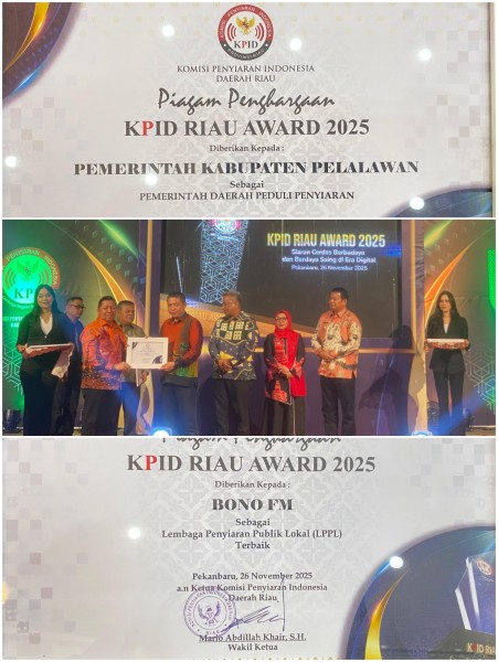 Pelalawan Raih Dua Penghargaan Bergengsi pada KPID Riau Award 2025