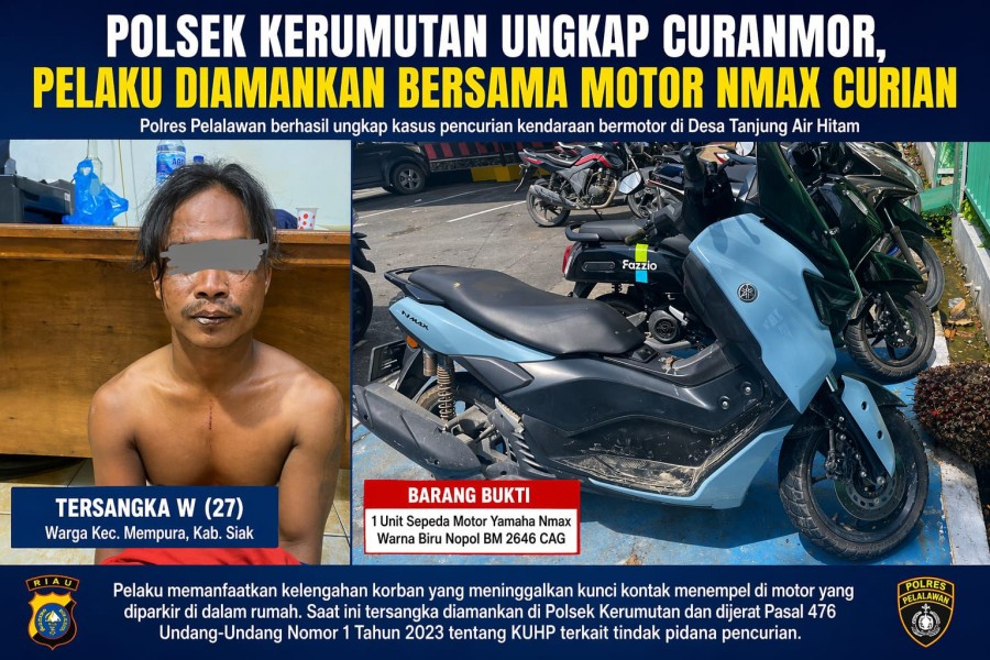 Polsek Kerumutan Ungkap Curanmor, Pelaku Diamankan Bersama Motor Nmax Curian