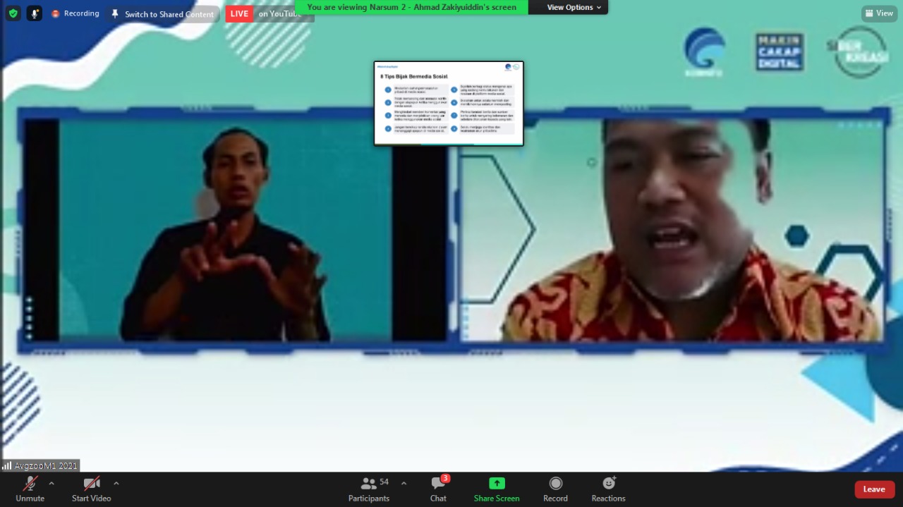 Ahmad Zakiyuddin Bagikan Tips Bijak Bermedia Sosial dalam Webinar Literasi Digital Komunitas Bandung